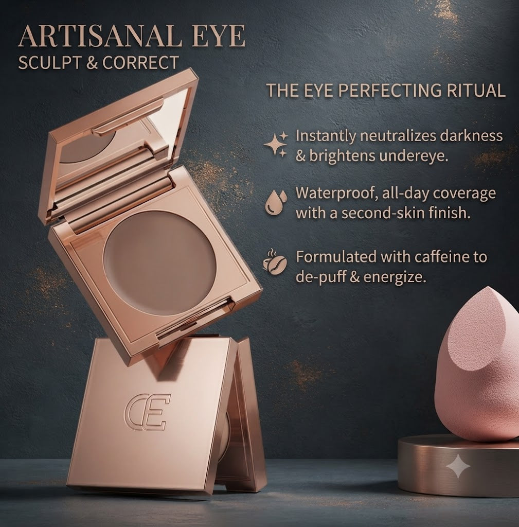 Eye Concealer with Built-in Mirror & Applicator Puff, Hydrating Smooth Texture for Long Lasting Adhesion, Brightens Under Eye Area, Covers Dark Circles & Facial Imperfections