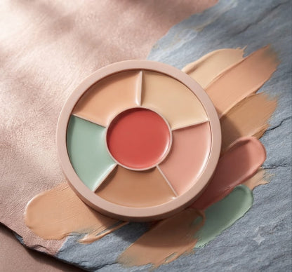 6-in-1 Waterproof Concealer Palette, Buildable Heavy Coverage Matte Cream Foundation, Hydrating Travel Compact Concealer for Dark Circles Blemishes and Skin Marks, Fit for All Skin Types