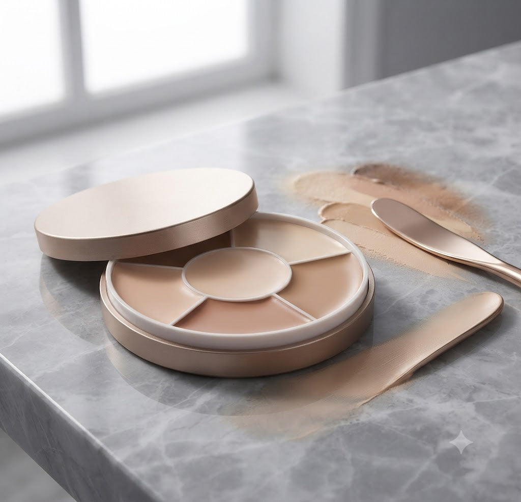6-in-1 Waterproof Concealer Palette, Buildable Heavy Coverage Matte Cream Foundation, Hydrating Travel Compact Concealer for Dark Circles Blemishes and Skin Marks, Fit for All Skin Types