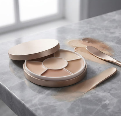 6-in-1 Waterproof Concealer Palette, Buildable Heavy Coverage Matte Cream Foundation, Hydrating Travel Compact Concealer for Dark Circles Blemishes and Skin Marks, Fit for All Skin Types