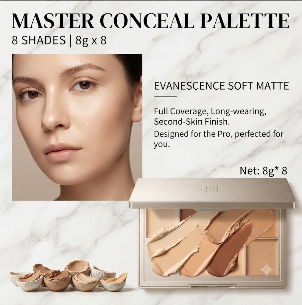 8 Shade Multi-Use Cream Concealer Palette, Concealing Brightening & Contouring All In One, Precise Full Coverage for Dark Under-Eye Circles, Long-Lasting Creaseless Natural Makeup for Base Priming & Midday Touch-Ups