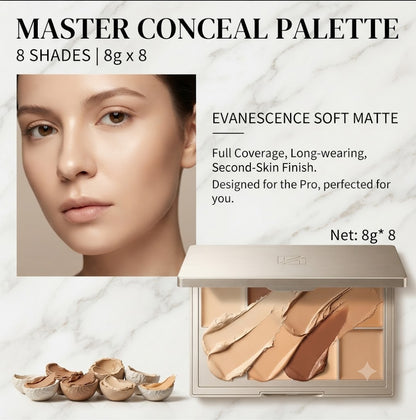 8 Shade Multi-Use Cream Concealer Palette, Concealing Brightening & Contouring All In One, Precise Full Coverage for Dark Under-Eye Circles, Long-Lasting Creaseless Natural Makeup for Base Priming & Midday Touch-Ups