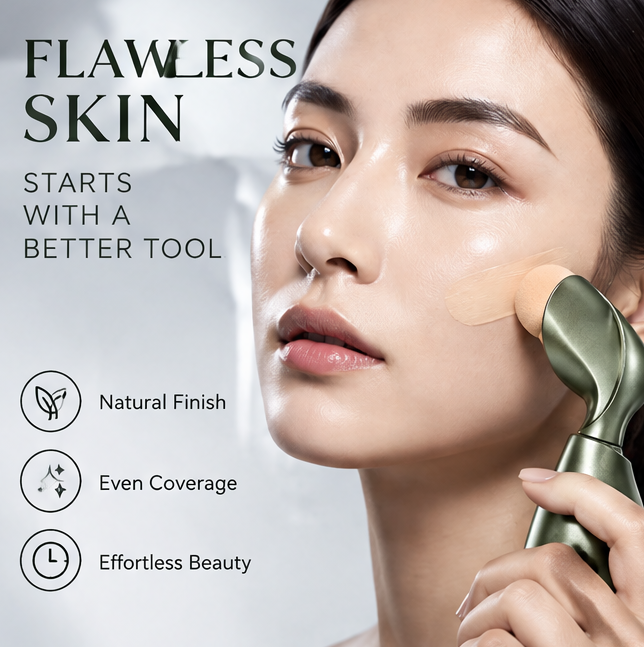 AURA GLOW PRECISION FOUNDATION WAND – Ergonomic Liquid Foundation & Applicator Set, Seamless Second-Skin Coverage, Luminous Dewy Finish for All Skin Types