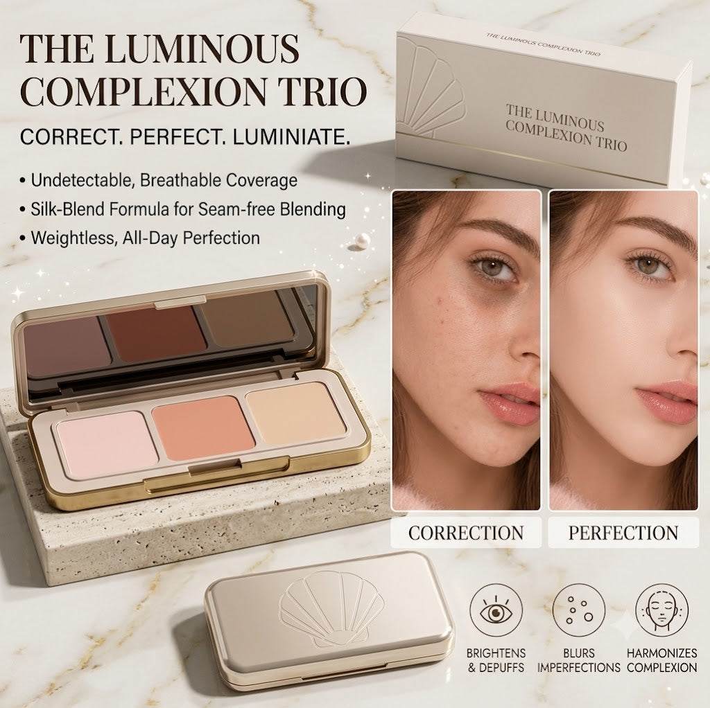 Triple Color Concealer Palette, Buildable Light & Medium Coverage, Long-Wearing Concealer Foundation, Tone Adjustment to Cover Dark Circles and Blemishes for All Skin Types