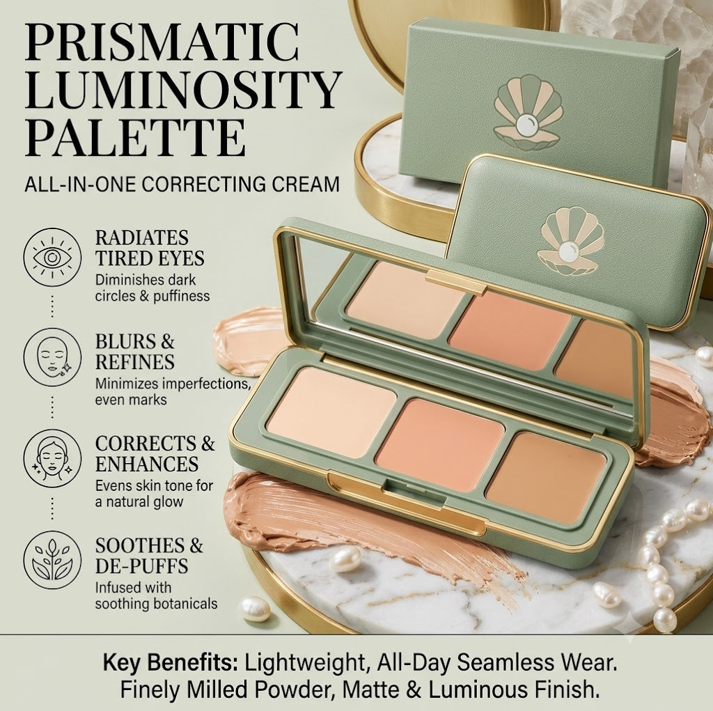 Triple Color Concealer Palette, Buildable Light & Medium Coverage, Long-Wearing Concealer Foundation, Tone Adjustment to Cover Dark Circles and Blemishes for All Skin Types